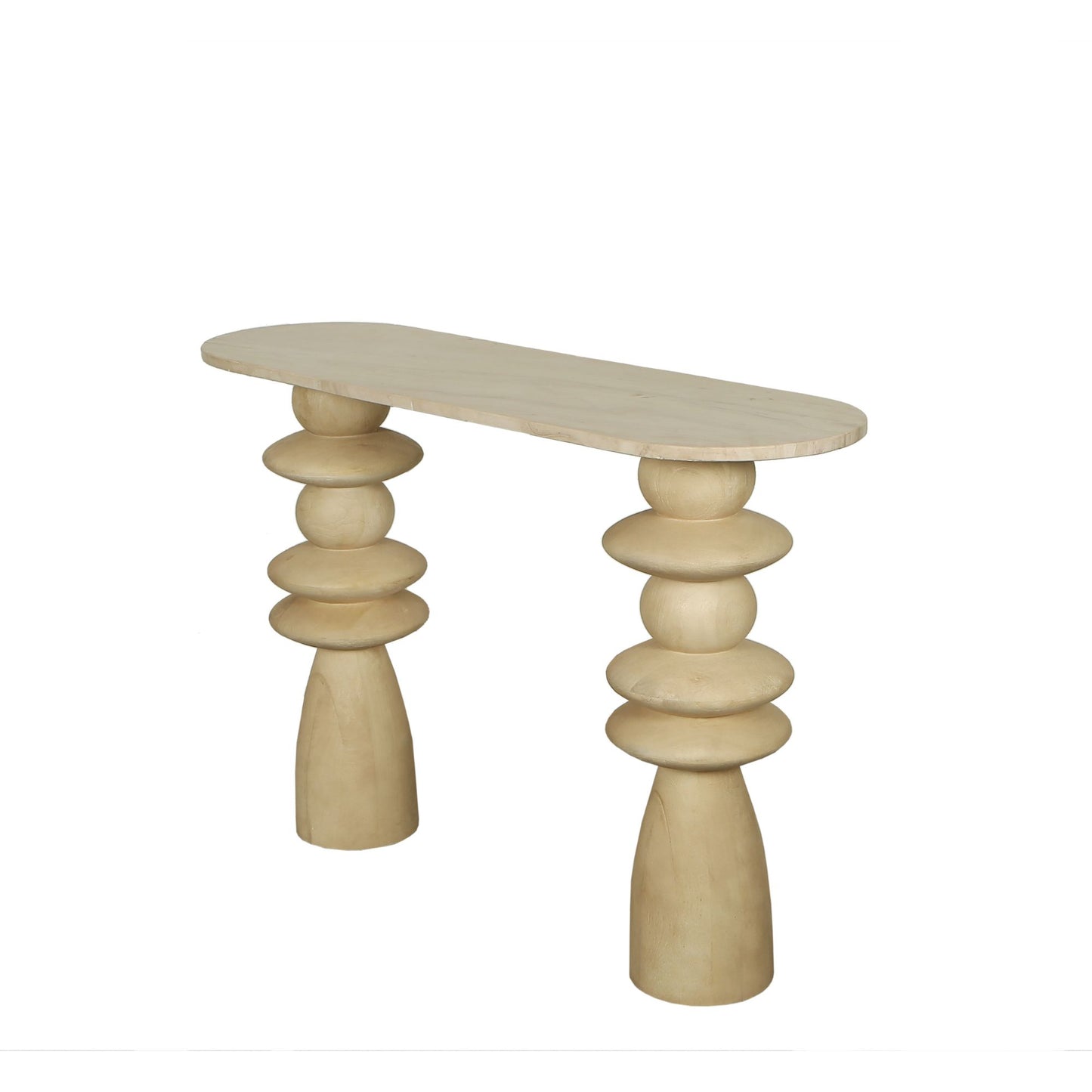 Callain Beistelltisch Mangoholz Marmor Oval