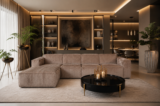Luxuriöses Design-Wohnzimmer mit modernem Cord-Sofa in Taupe, hochwertiger Beleuchtung und exklusiver Interior-Architektur für stilvolle Wohn- und Objektprojekte

Elegantes Statement-Sofa in warmer Taupe-Farbe kombiniert mit moderner Lichtplanung, edlen Materialien und luxuriösem Ambiente für anspruchsvolle Interior- und Hospitality-Konzepte