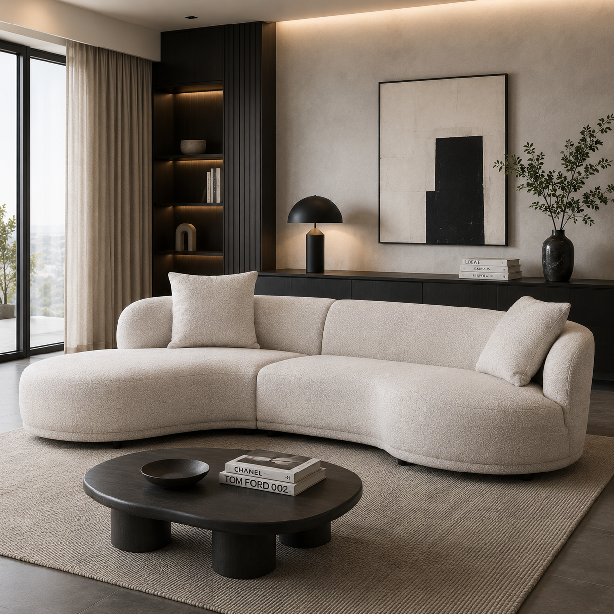 Modernes Lounge-Sofa im nordischen Design in jugendlichem Wohnambiente